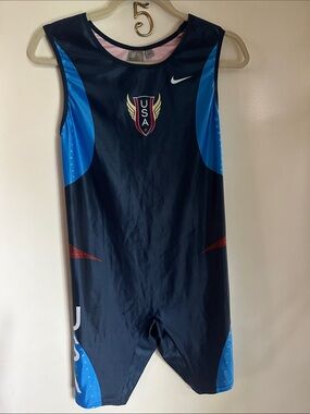 Nike Navy and Bright Blue USA Wrestling Singlet